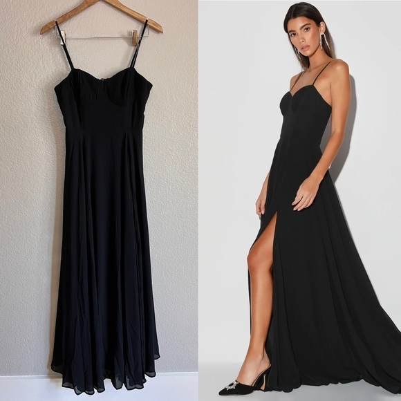 NWOT Cause for Commotion Black Pleated Bustier Maxi Dress - Picture 1 of 6